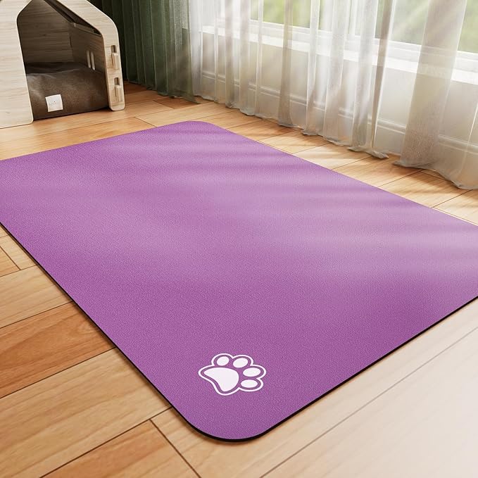 HotLive Dog Food Mat - Absorbent Cat Mat for Food and Water, No Stains Pet Feeding Bowl Mat, Easy to Clean Pet Placemats, Quick Dry Dog Water Dispenser Mat for Messy Drinkers | Paw Purple 18"x34"