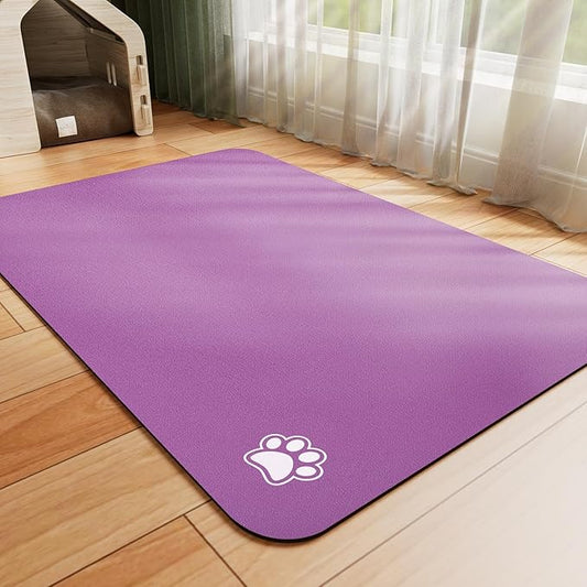 HotLive Dog Food Mat - Absorbent Cat Mat for Food and Water, No Stains Pet Feeding Bowl Mat, Easy to Clean Pet Placemats, Quick Dry Dog Water Dispenser Mat for Messy Drinkers | Paw Purple 24"x36"