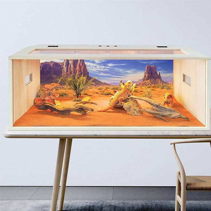 PROLEE Bearded Dragon Tank,Wooden Reptile Tank and Lizard Tank,Tempered Glass Large Bearded Dragon Enclosure with Built-in Lamp Fixture (48X20X20inch,80 Gallons)