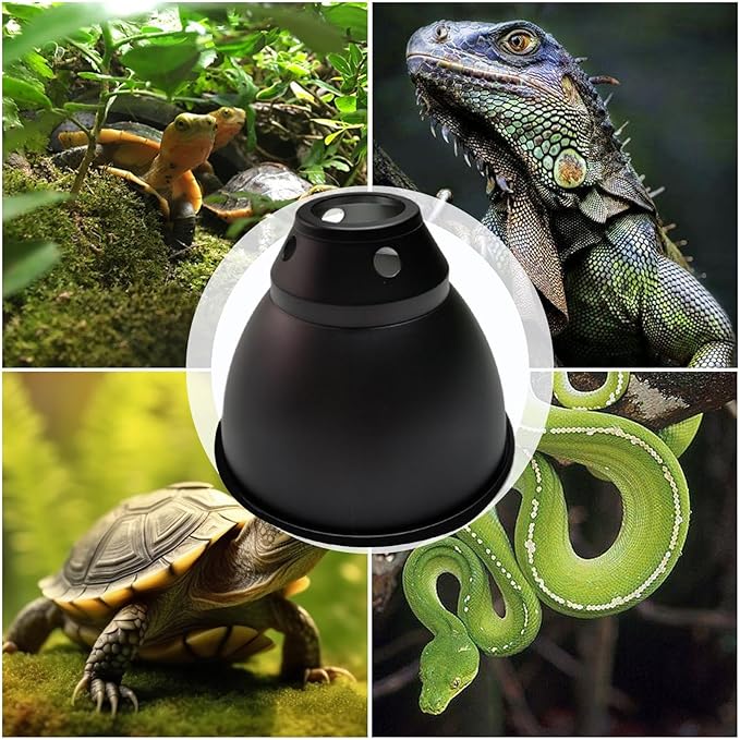 Reptile Heat Lamp Fixture - Deep Dome Basking Light Holder, Reflective Terrarium Lamp Shade | UVB Reptile Tank Light Fixture, Optical Dome Cover for Heat Bulb, Pet Habitat Light Accessory
