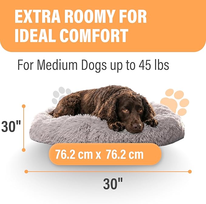 Active Pets Premium Medium Donut Dog Bed, Fits Up to 45 lbs, Removable Cover & Washable Cushion, Plush Long Pile Faux Fur Fabric, Portable Beige Pet Bed Furniture for Puppies Adult Canines & Cats