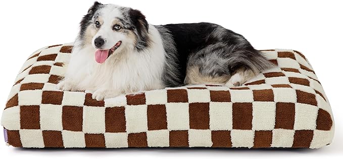 LE SURE XLarge Dog Bed-Thick Shredded Chopped Foam Pet Bed as Gift for Indoor with Removable Cover, Cute Modern Fuzzy Plush & Anti Slip Bottom, Brown