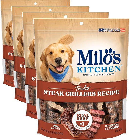 Milo's Kitchen Steak Grillers Recipe Dog Treats, 18 Oz. Bag (Pack of 4)