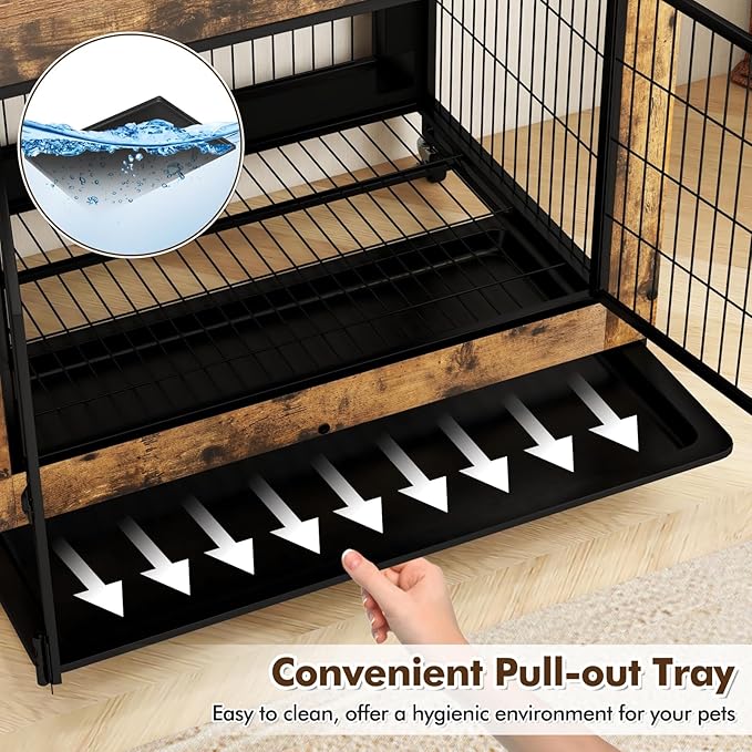 Giantex Dog Crate Furniture with Wheels, 38” Modern Dog Cage with 3 Doors, Flip Top Lid, Removable Pull-Out Tray, Decorative Dog Kennel Indoor Pet House End Table for Medium & Large Dogs (Brown)