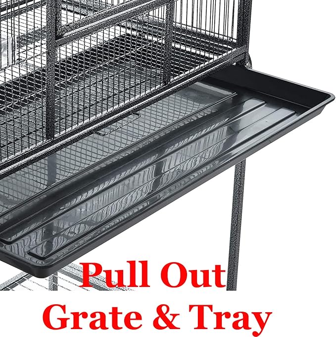 54" Large Wrought Iron Metal Bird Flight Breeder Cage with Side Breeding Nest Doors with Removable Rolling Stand