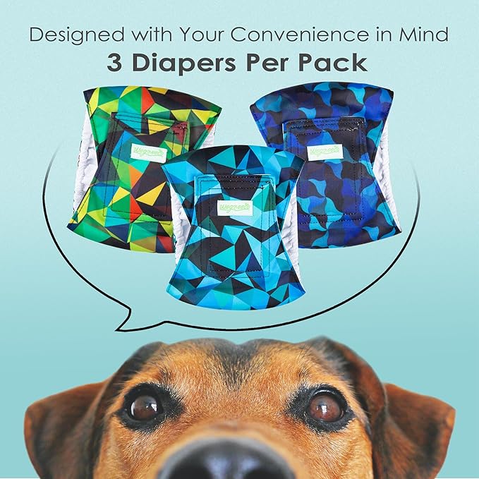 wegreeco Washable Male Dog Belly Band (Stylish Pattern)- Pack of 3 - Male Dog Belly Wrap, Dog Diapers Male (Abstract Geometrical Blue, XX-Large)