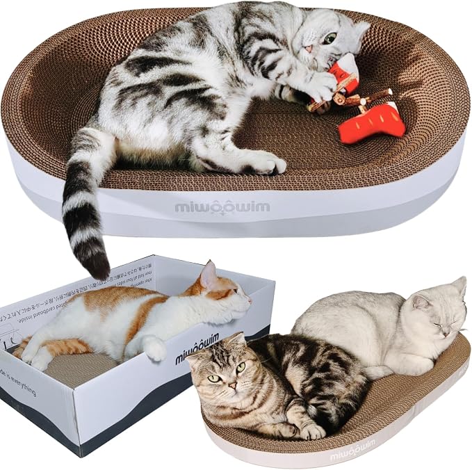 miwoowim 23.6" Extra Large Cat Scratcher Bed & Box Set, Oval Lounge Bowl - Image 6