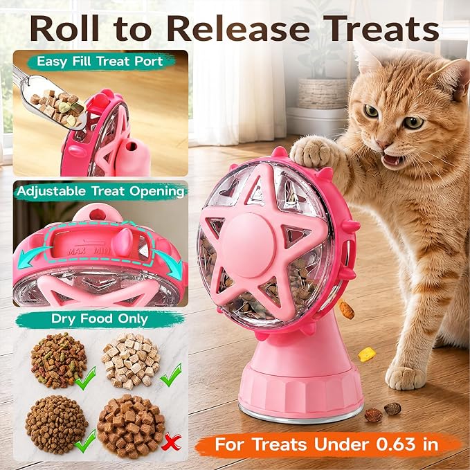 2-in-1 Cat Toys Food Dispenser & Teaser Interactive Toys (Pink) - Image 2