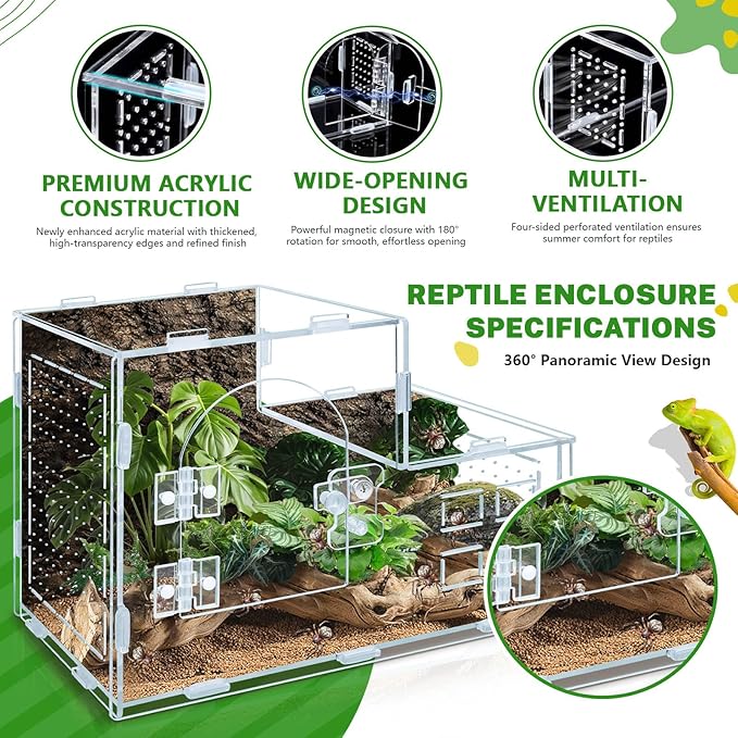 Acrylic Jumping Spider Enclosure, Clear Ventilated Spider Terrarium with Snap-on Front Door, 9.8×5.5×6.8in Reptile Habitat for Snails, Mantises, Small Tarantulas and Small Tree Frogs