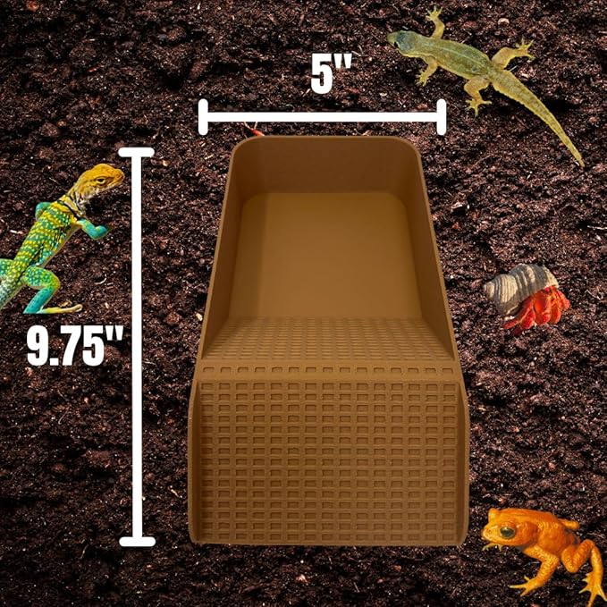 Hermit Crab, Lizard, Turtle, Amphibian XL Watering Pool | Platform Pool Accessory with Access Ramp for Pet Habitats | 9.75" x 5" | Made in USA (X-Large) (Fresh Only, Tan)