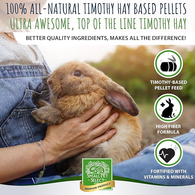 Small Pet Select Pet Rabbit Food, Pellets, Treats for Bunny Rabbits, For Health and Vitality, High Fiber Timothy Hay Based Formula, 20 lb