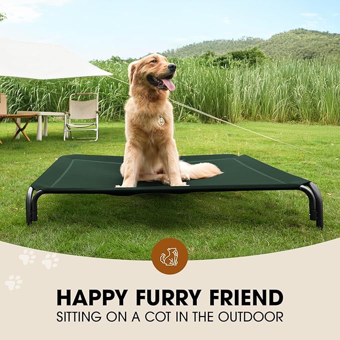 Czpalo Elevated Dog Bed, Raised Outdoor Pet Bed for Large Sized Dog, Portable Cooling Pet Cot with Breathable & Washable Mesh, Indoor & Outdoor Pet Hammock with Skid-Resistant Feet.