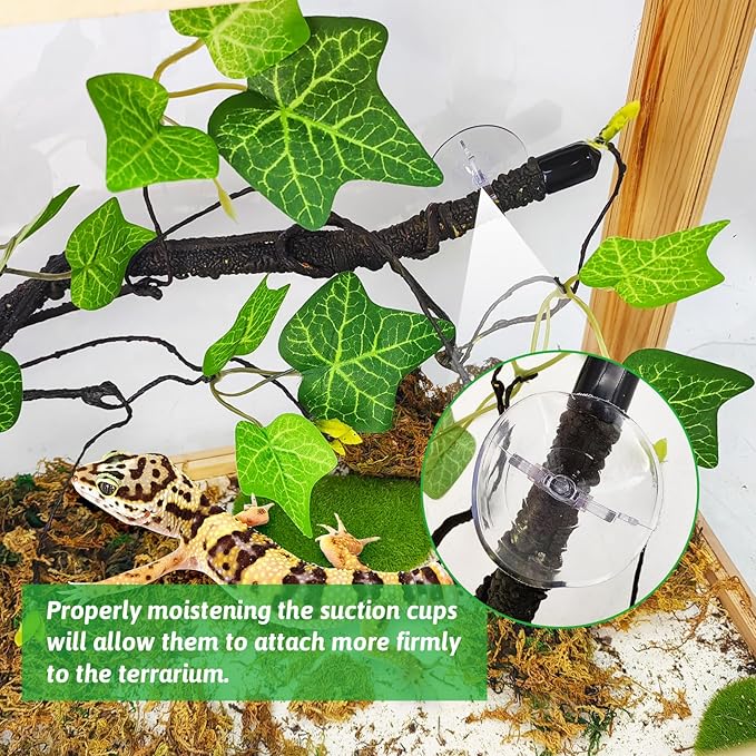 PINVNBY 2 PCS Snake Climbing Branch, Flexible Jungle Reptile Vine with Suction Cup Gecko Climb Tree Branches Chameleons Cage Accessories for Lizards,Tree Frog, Crested Gecko,Snake Enrichment（Green）