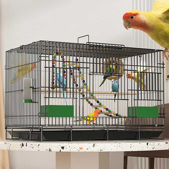 20-inch Bird Cage,Foldable Medium Small Parrot Parakeet Bird Cages for Parrots Canaries Cockatiels Lovebirds Finches Budgies Conures Pet Metal Birdcage with Slide-Out Tray and 4 Pcs Bird Toys