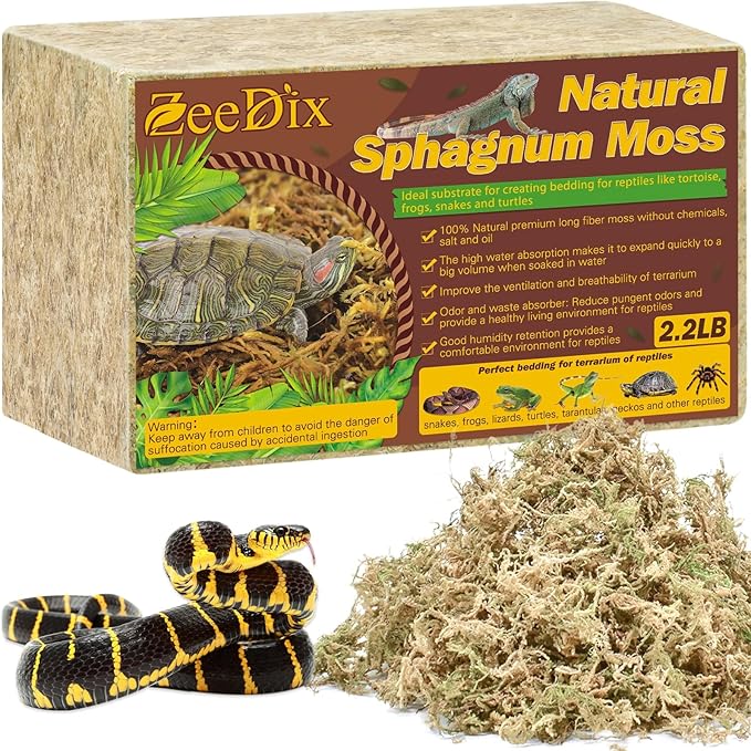 ZeeDix 2.2 lb Premium Sphagnum Moss for Reptiles, 50 qt Dried Long Fibered Leopard Gecko Moss for Terrarium, Natural Sphagnum Peat Moss Bedding for Frogs Anoles Snake Ball Python Turtle