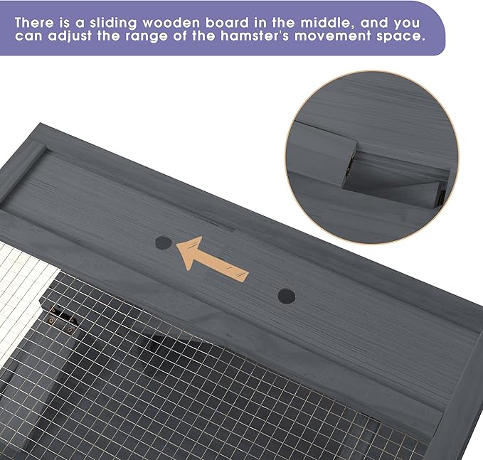 COZIWOW 2-Tier Wood Hamster Cage, Guinea Pig House with Hideouts, Ramps, Acrylic Window, Door Access, Detachable Squirrel Cage for Hedgehogs Gerbils Mice Small Animals, Gray