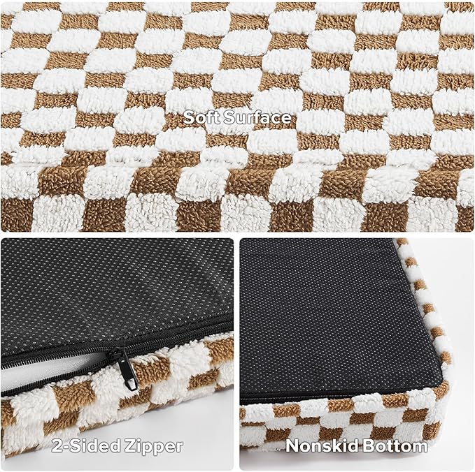 JOEJOY Dog Bed for Large Dogs, Large Orthopedic Dog Bed with Removable Washable Cover, Cute Modern Plush & Memory Egg Crate Foam Dog Bed, 36 x 27 inch, Brown