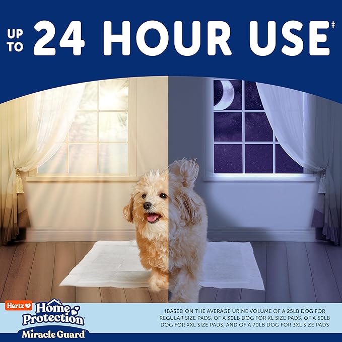 Hartz Miracle Guard Dog and Puppy Dog Pads Max Absorbency 24 Hour Use Odor Eliminating No Leaks, 3XL Size 20 Count