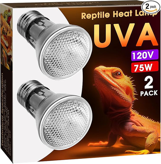 Briignite Reptile Heat Bulb 2 Pack, 75W UVA Reptile Light Bulbs, Dimmable Heat Lamp Bulbs Basking Spot Light Bulb for Reptiles, Amphibian, Bearded Dragon, Lizard, Chicken