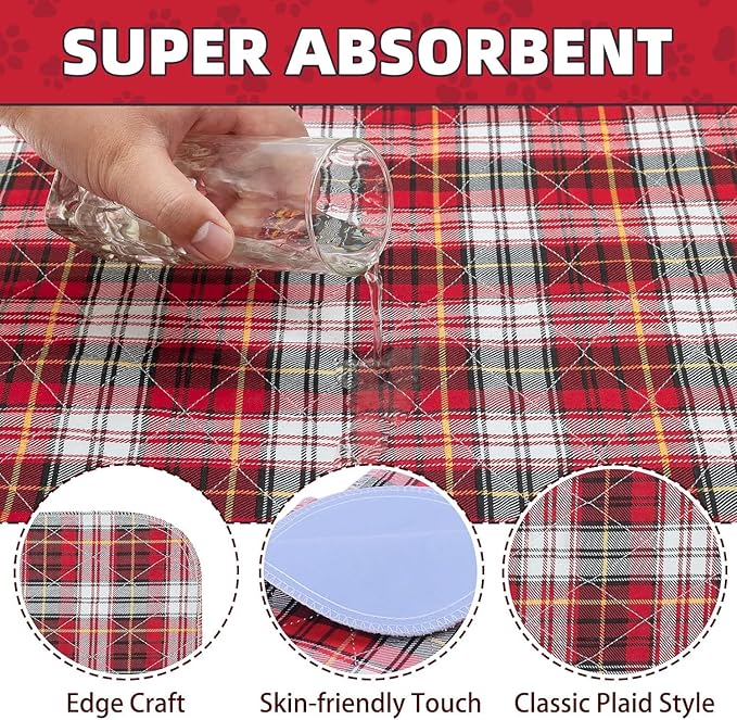 KOOLTAIL Reusable Puppy Pads, 2 Pack Washable Pee Pads for Dogs-Waterproof Non-Slip Plaid Puppy Training Pads, Absorbent Whelping Pads for Potty, Crate, Playpen, Bed, Sofa, Large Dog Mat, 31"x 36"