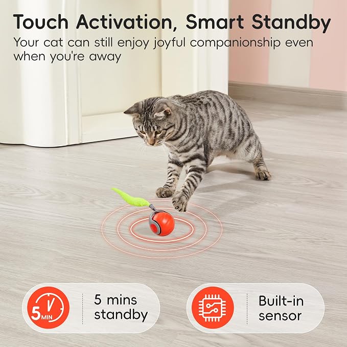 Potaroma Moving Ball Cat Toys with Feather Tail, Rechargeable - Image 4