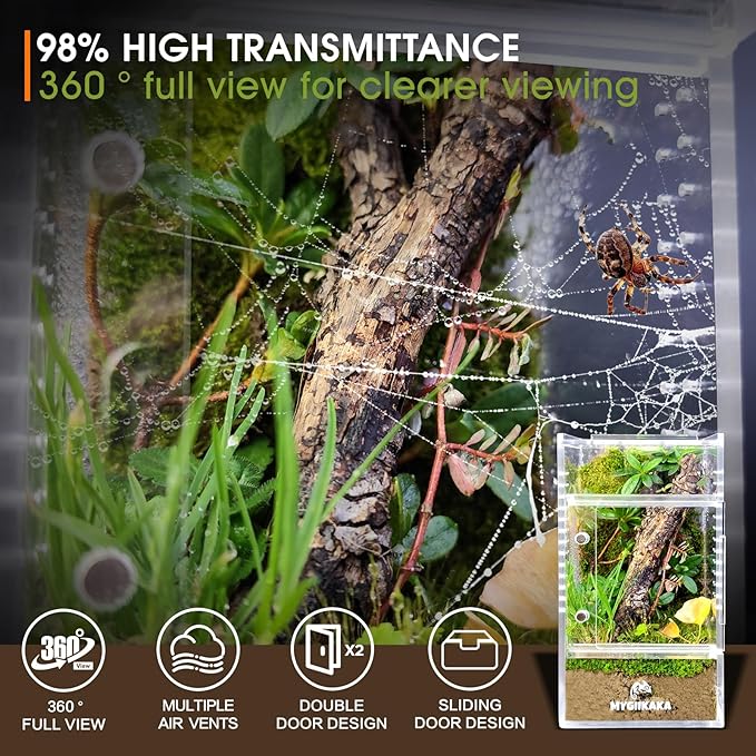 MYGIIKAKA Jumping Spider Enclosure Accessories, Tarantula Spider Box, Bug Cage, Praying Mantis Habitat Enclosure, Snail Insect Terrarium, Caterpillar Habitat (3x3x6 inch)