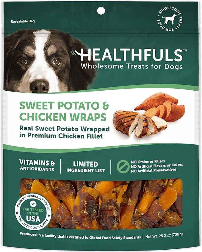 HEALTHFULS Chicken-Wrapped Sweet Potato Treats, 25 oz - Healthy, Protein Rich Treats for Dogs - Long Lasting Dog Chews