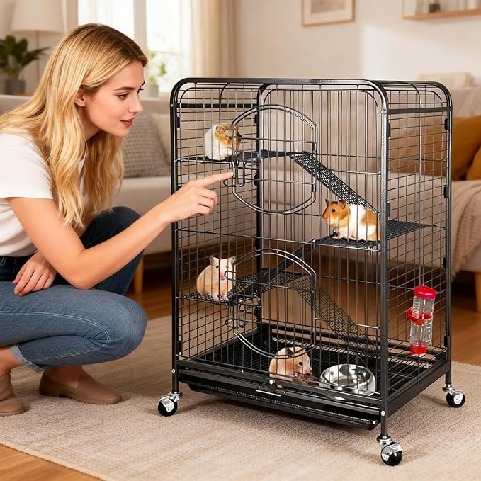 ZENY 37-inch Metal Ferret Chinchilla Cage with 2 Front Doors 4 Levels Small Animal Hutch for Squirrel/Rabbit/Rat Indoor Outdoor Use, Black