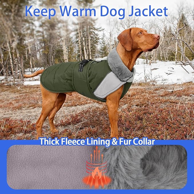 MIGOHI Dog Winter Coat - Reflective Medium Dog Snow Jacket with Thick Turtleneck,Windproof Pet Fleece Vest, Cold Weather Coat for Medium Dogs, Snowproof for Hiking,Camping,L,ArmyGreen