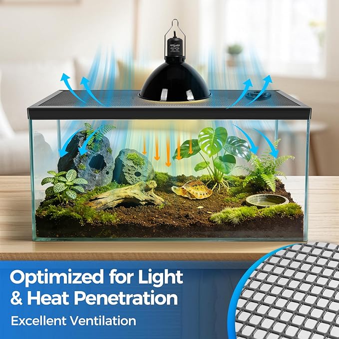 REPTI ZOO Terrarium Screen Cover with Cable Control for Reptile & Aquarium Tank, 24x12 inch Durable Steel Frame & Mesh Top for Reptile & Turtle & Fish Tank