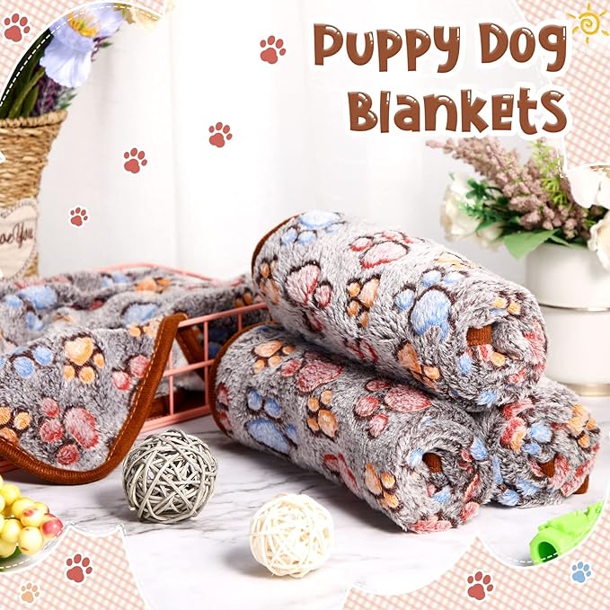 Tatuo 4 Pcs Dog Blanket for Pet Cat Blankets Indoor Puppy Teething Stuff Toys Paw Print Fleece Blanket Warm Sleep Mat for Guinea Pig Cage(Black,Midwest (24 x 47 Inch),Square)
