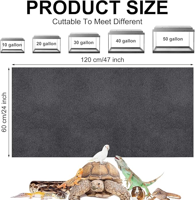Haull 4 Pcs Reptile Carpet Pet Terrarium Floor Liners Bedding Substrate Liner Supplies Reptile Cage Mat Tank Accessories for Lizard Bearded Dragon Tortoise Snake Leopard (Black,47 x 24 Inch)