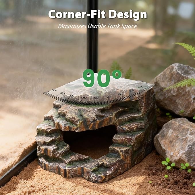 Resin Reptile Cave Hideout, Rock-Style Basking Platform, Aquarium and Terrarium Decor, Ideal for Reptiles, Amphibians and Fish