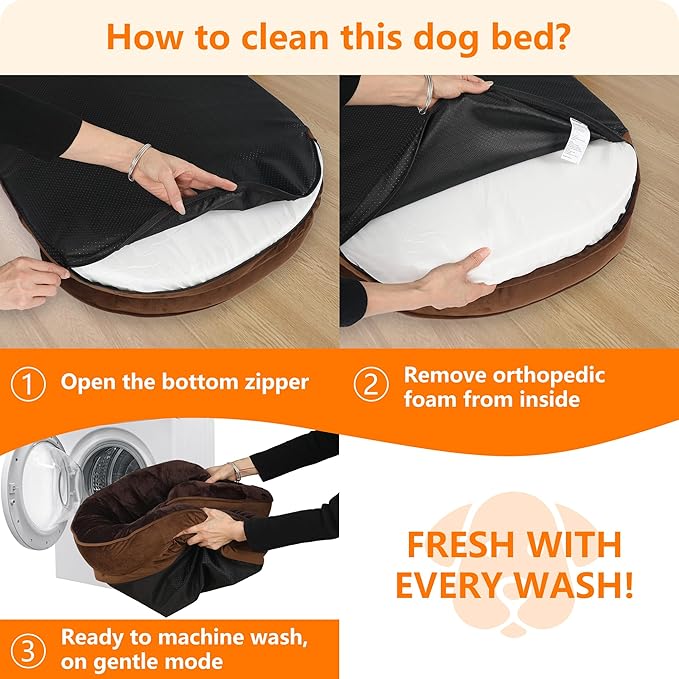 Dwanton Orthopedic Dog Bed for Medium Dogs with Gel Memory Foam, Waterproof Dog Sofa, Washable Pet Bed with Four Sided Bolster Cushion, Removable Cover & Non-Slip Bottom, 36", Brown