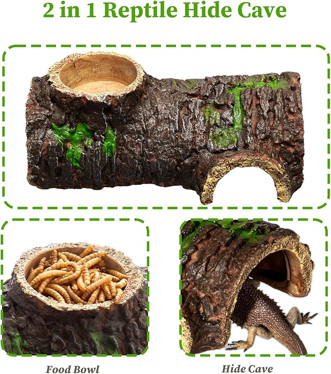 Reptile & Amphibian Hideaway Cave & Tree Simulation Habitat, Complete with Feeding Tank, Ideal for Lizards, Geckos, Snakes, Salamanders, Spiders, Hermit Crabs, Tree Frogs, Turtles & Chameleons