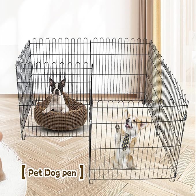 Foldable Metal Dog Playpen, Portable Pet Pen Puppy Exercise Pens 8 Panels Small/Medium Dogs Fence for Yard Indoor&Outdoor RV Travel Camping with Doors for Cat Rabbit Hedgehog