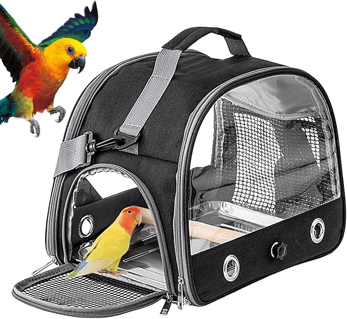 Bird Travel Cage - 33x24x26cm Small Parrot Bird Travel Cage, Lightweight Backpack for Parrot with Shoulder Strap | Portable Small Animal Carrier | Portable Birds Backpack for Budgies, Parakeets, Gent