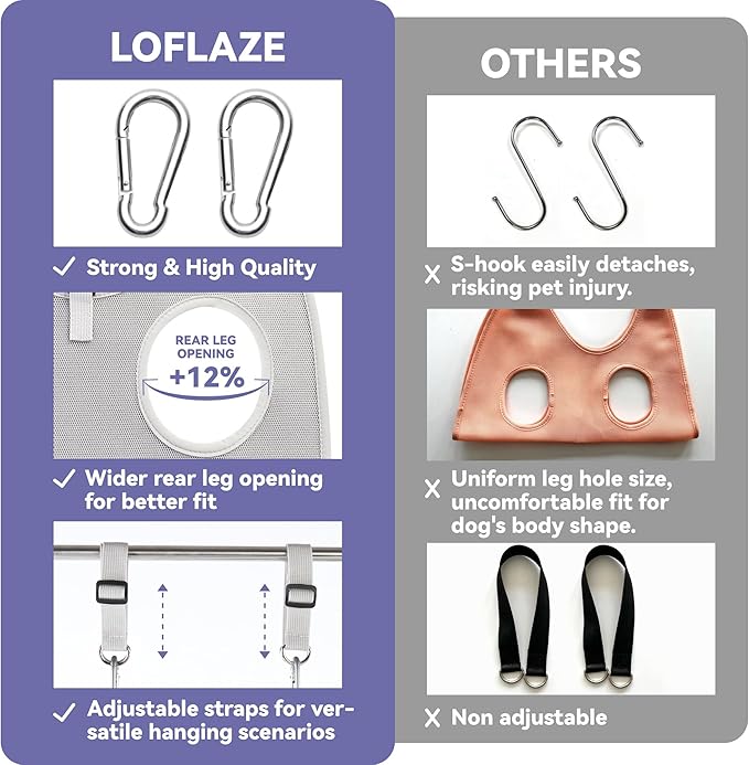 Loflaze Dog Grooming Hammock Harness for Dogs & Cats with Pet Nail Clipper Trimmer - Cat Hanger Sling for Trimming Clipping Nails- Dog Hammock Restraint Bag for Small Medium Large pet （ Purple XL）