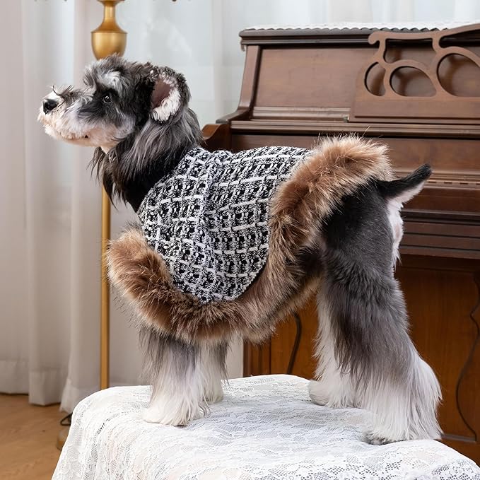 Dog Sweater Cloak, Pearl Cotton Bouclé Yarn Puppy Sweater, Cold Weather Coat Knitwear for Small Dogs, Classic Turtleneck Thick Dog Clothes with Thick Fluff DS95XL