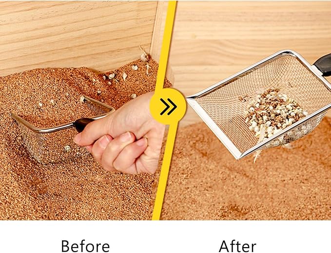 Reptile Scoops Terrarium Bedding Substrate Sand Sifter Stainless Steel Fine Mesh Small Pet Cage Cleaner Shovel