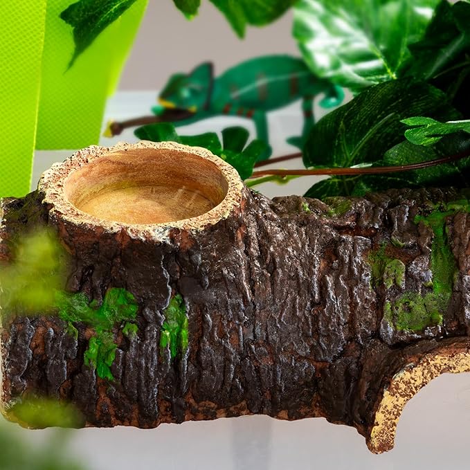 Reptile & Amphibian Hideaway Cave & Tree Simulation Habitat, Complete with Feeding Tank, Ideal for Lizards, Geckos, Snakes, Salamanders, Spiders, Hermit Crabs, Tree Frogs, Turtles & Chameleons