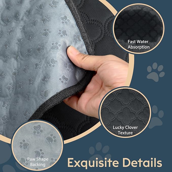 FunFurry Washable Dog Pee Pads - 2 Pack Reusable, Waterproof Puppy Pads, Super Absorbent with Dog Paw Shape Non-Slip Backing (Dark Grey, 36" X 36")