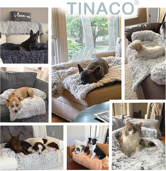 Tinaco Calming Dogs/Cats Bed Mats, Dog Pad Washable Removable Couch Cover, Plush Long Fur Mat for Pets, Waterproof Lining, Perfect for Small, Medium and Large Dogs and Cats (Navy Blue, 41"x37")
