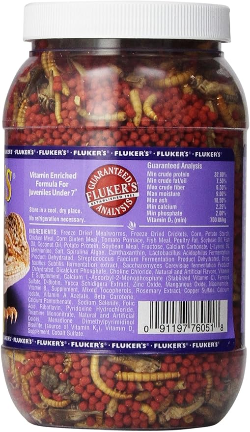 Fluker's Buffet Blend Juvenile Bearded Dragon Diet, Mealworms, Crickets and Pellets, 4.4 oz