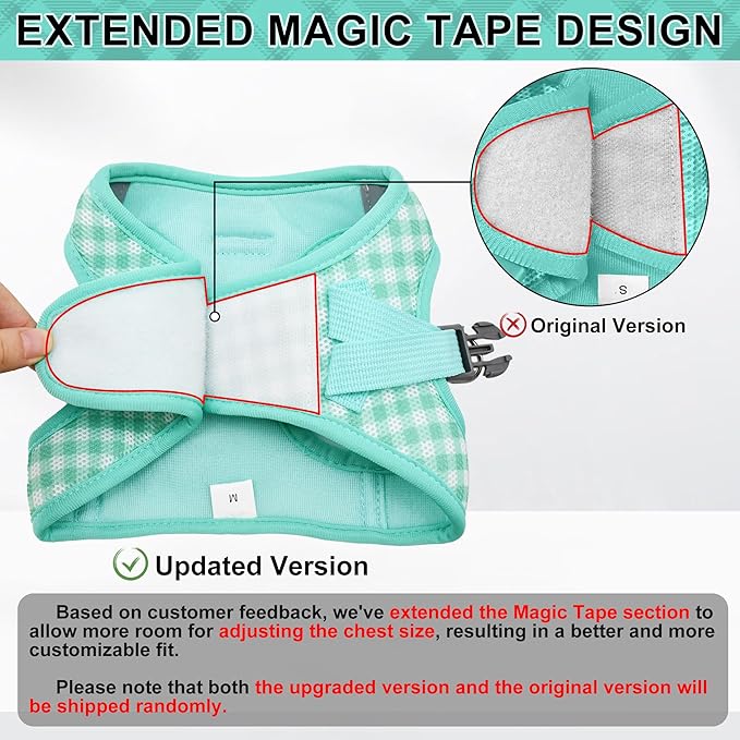 AIITLE No Pull Dog Harness and Leash Set, Step in No Chock Soft Mesh Dog Harnesses Reflective for Extra-Small Puppy Dogs and Cats, Plaid Dog Vest Harness for Pets Turquoise XXS
