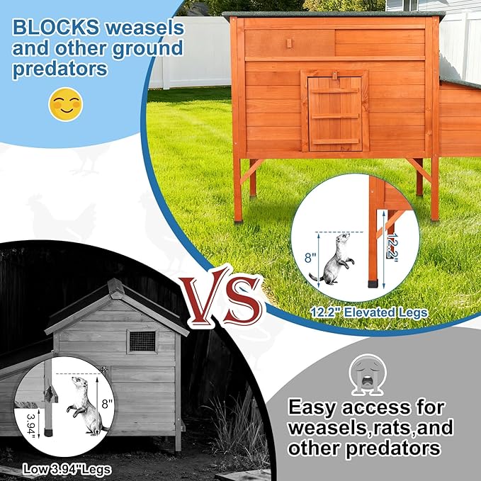 FunXplore Outdoor Chicken Coop Weatherproof Wooden Hen House Small Animal Pet Hutch with Asphalt Roof Elevated Legs Removable PVC Layer Above Nest Box Pull-Out Tray