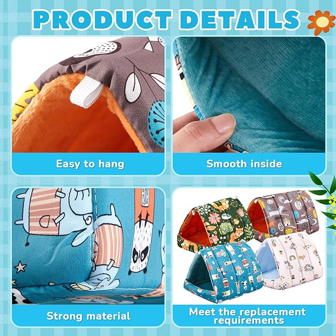 Cinnvoice 4 Pcs Guinea Pig Hideout, Guinea Pig Bed Tunnel, Rabbit Washable Small House Cage Accessories for Bunny Hedgehog Mouse Chinchillas Hamsters Ferrets Bearded Dragons Rats(Forest,9.8 in)