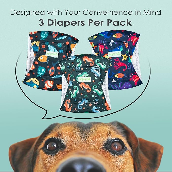 wegreeco Washable Male Dog Belly Band (Stylish Pattern)- Pack of 3 - Male Dog Belly Wrap, Dog Diapers Male (Marine Horse, XX-Large)