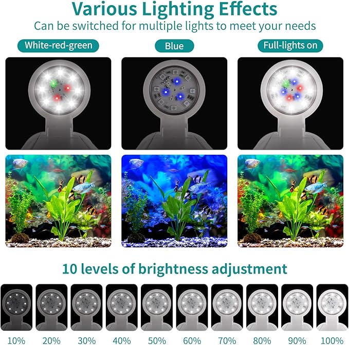Fish Tank Night Light, 3 Gallon Fish Tank with Filter and Light, Self-Cleaning Desktop Aquarium Starter Kit & LED Lamp, 360 View for Small Fish, Kids Room & Home Decor(7 Color Modes, White)