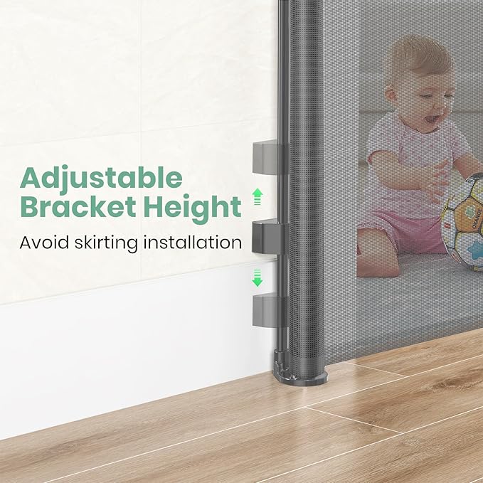HAMOPY Retractable Baby Gates, 33" Tall, Extends up to 71" Extra Wide Baby Gate, Durable Auto-Lock Mesh Dog Gate, Pets and Child Safety Gates for Stairs, Doorways, Hallways, Indoor, Outdoor(Grey)